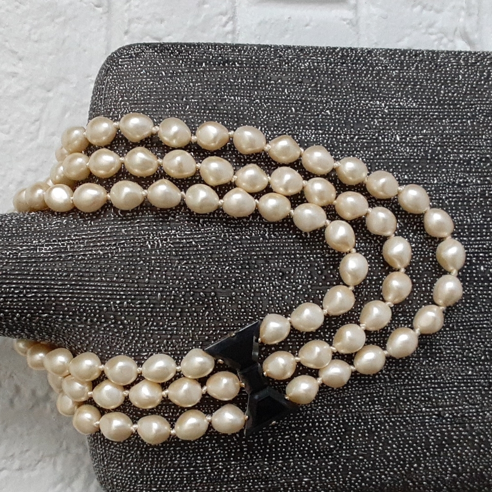 kate spade Black Tie Affair triple strand necklace w/black faced bow tie